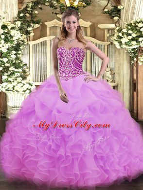 Glittering Organza Sleeveless Floor Length Sweet 16 Quinceanera Dress and Beading and Ruffles