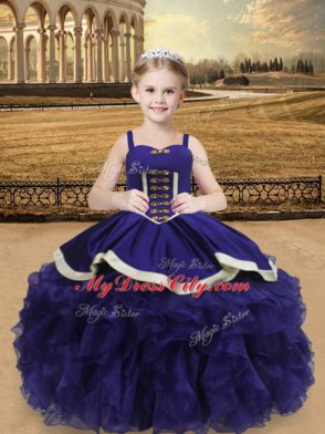 Purple Lace Up Straps Beading and Ruffles Pageant Gowns For Girls Organza Sleeveless