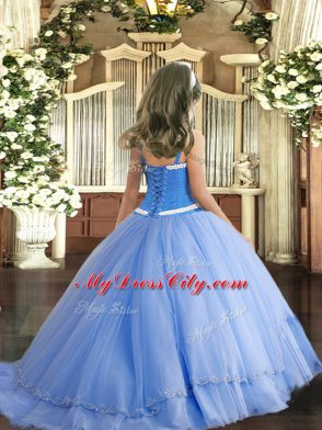 Tulle Sleeveless Pageant Dress Sweep Train and Appliques