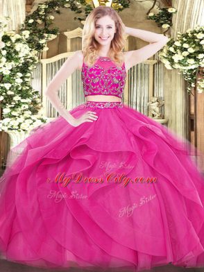 Sleeveless Beading and Ruffles Zipper Quinceanera Gown