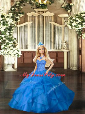 Floor Length Blue Ball Gown Prom Dress Sweetheart Sleeveless Lace Up