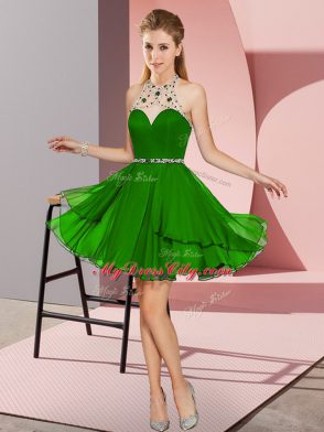 Super Mini Length Zipper Green for Prom and Party with Beading