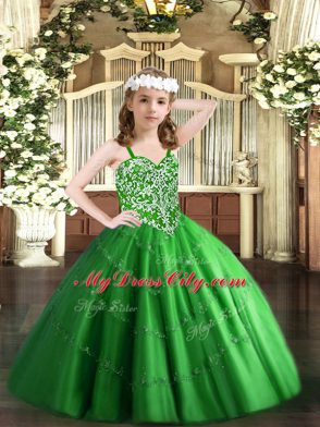 Discount Green Sleeveless Floor Length Beading and Appliques Lace Up Pageant Dress for Teens