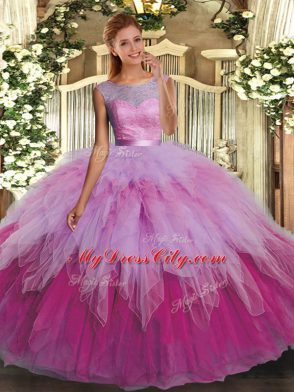 Scoop Sleeveless Backless Quinceanera Gown Multi-color Organza