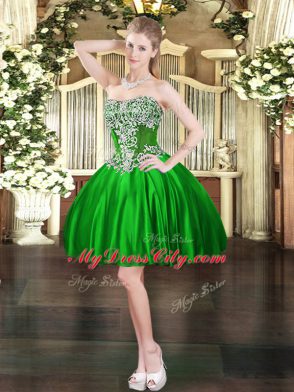 Fitting Green Sleeveless Beading Mini Length Prom Party Dress