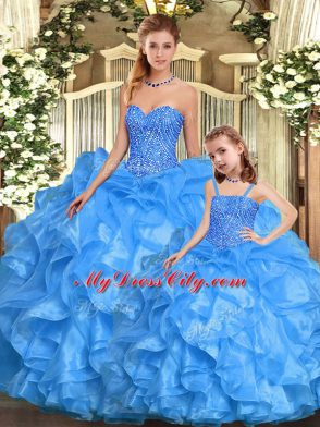 Dazzling Floor Length Ball Gowns Sleeveless Baby Blue Vestidos de Quinceanera Lace Up