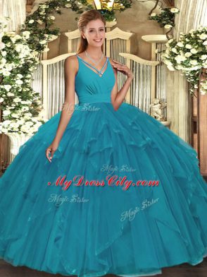 New Style Teal Sleeveless Organza Backless 15th Birthday Dress for Military Ball and Sweet 16 and Quinceanera