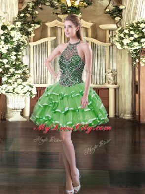 Perfect Organza Sleeveless Mini Length Evening Dress and Beading and Ruffled Layers