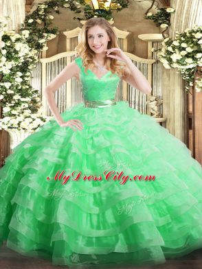 Most Popular V-neck Sleeveless Organza Quinceanera Dress Ruffled Layers Zipper