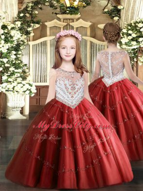 Beauteous Floor Length Wine Red Sweet 16 Dress Scoop Sleeveless Lace Up