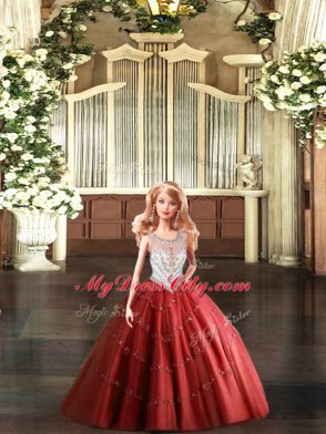 Beauteous Floor Length Wine Red Sweet 16 Dress Scoop Sleeveless Lace Up