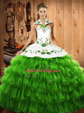 Sleeveless Lace Up Floor Length Embroidery and Ruffled Layers Sweet 16 Quinceanera Dress