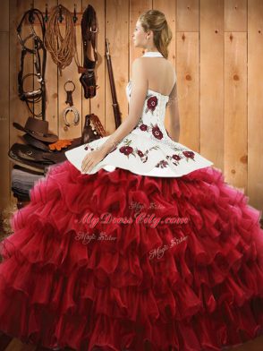 Sleeveless Lace Up Floor Length Embroidery and Ruffled Layers Sweet 16 Quinceanera Dress