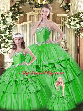 Sexy Floor Length Green Sweet 16 Quinceanera Dress Organza Sleeveless Beading and Ruffled Layers