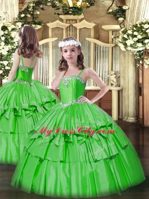 Sexy Floor Length Green Sweet 16 Quinceanera Dress Organza Sleeveless Beading and Ruffled Layers