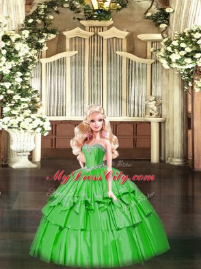 Sexy Floor Length Green Sweet 16 Quinceanera Dress Organza Sleeveless Beading and Ruffled Layers