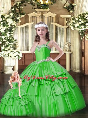 Sexy Floor Length Green Sweet 16 Quinceanera Dress Organza Sleeveless Beading and Ruffled Layers