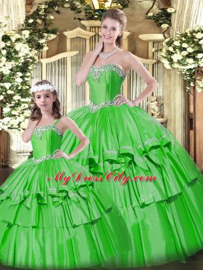 Sexy Floor Length Green Sweet 16 Quinceanera Dress Organza Sleeveless Beading and Ruffled Layers