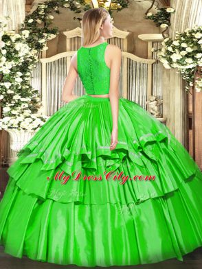 Fantastic Scoop Sleeveless Quinceanera Dresses Floor Length Ruffled Layers Fuchsia Tulle