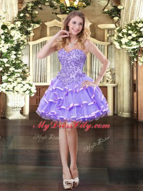 Lavender Sleeveless Organza Lace Up for Prom and Party