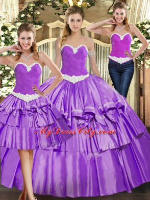 Appliques and Ruffled Layers Quinceanera Dresses Eggplant Purple Lace Up Sleeveless Floor Length