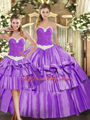 Appliques and Ruffled Layers Quinceanera Dresses Eggplant Purple Lace Up Sleeveless Floor Length