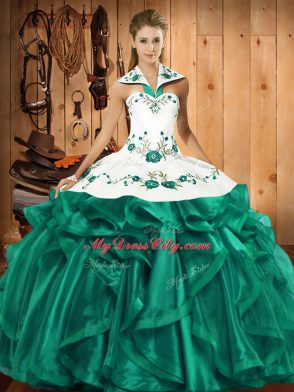 Sleeveless Lace Up Floor Length Embroidery and Ruffles Quinceanera Gown