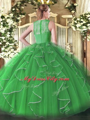 Chic Peacock Green Straps Zipper Ruffles Quinceanera Gown Sleeveless