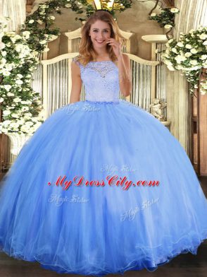 Tulle Sleeveless Floor Length Vestidos de Quinceanera and Lace