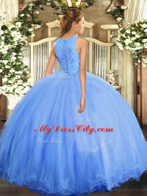 Tulle Sleeveless Floor Length Vestidos de Quinceanera and Lace