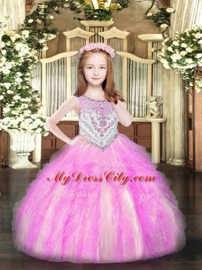 Floor Length Lilac Pageant Dress for Teens Scoop Sleeveless Zipper