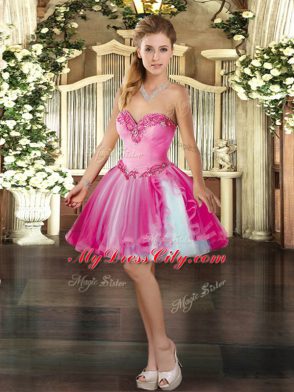 On Sale Fuchsia Organza Lace Up Sweet 16 Dress Sleeveless Floor Length Ruffles