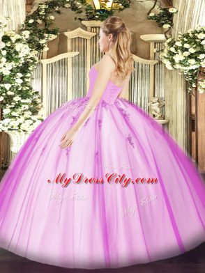 Lavender Tulle Lace Up Sweetheart Sleeveless Floor Length Sweet 16 Dresses Beading and Appliques