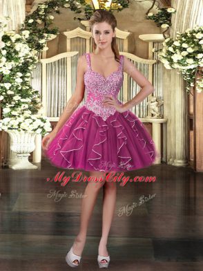 Floor Length Fuchsia Quinceanera Gowns Straps Sleeveless Lace Up