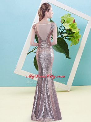 Lavender Cap Sleeves Sequins Floor Length Homecoming Dress