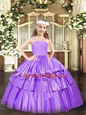 Lavender Sleeveless Organza Zipper Custom Made Pageant Dress for Party and Quinceanera