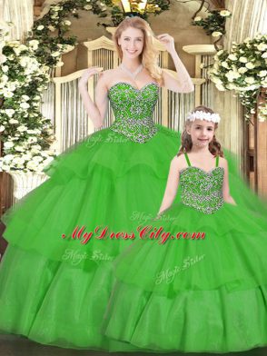 Adorable Floor Length Green Vestidos de Quinceanera Sweetheart Sleeveless Lace Up