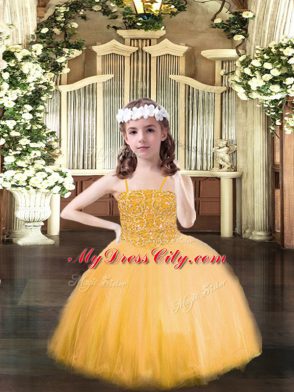 Beautiful Floor Length Ball Gowns Sleeveless Orange Little Girl Pageant Dress Lace Up