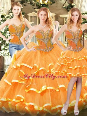 Chic Sleeveless Lace Up Floor Length Beading and Ruffled Layers Sweet 16 Quinceanera Dress