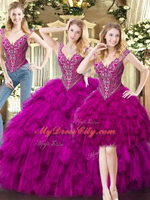 Sleeveless Beading and Ruffles Lace Up Quinceanera Gowns