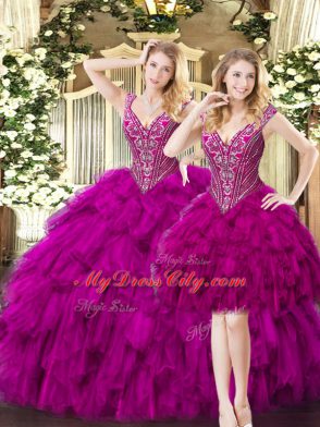 Sleeveless Beading and Ruffles Lace Up Quinceanera Gowns