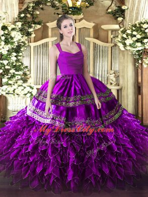 Organza Sleeveless Floor Length Quinceanera Dresses and Appliques and Ruffles