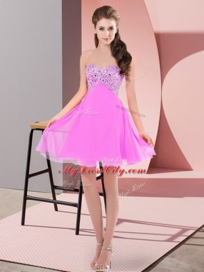 Adorable Sleeveless Mini Length Beading Lace Up Prom Evening Gown with Lilac