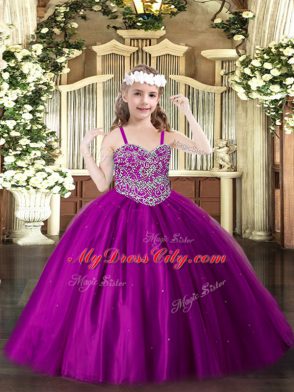 Fuchsia Sleeveless Tulle Lace Up Child Pageant Dress for Party and Quinceanera