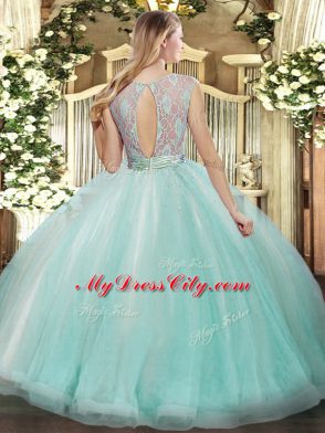 Sophisticated Lace and Ruffles Ball Gown Prom Dress Apple Green Backless Sleeveless Floor Length