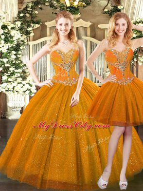 Floor Length Orange Red 15th Birthday Dress Sweetheart Sleeveless Lace Up