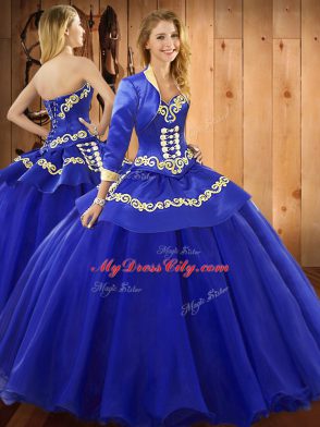 Blue Ball Gowns Ruffles Vestidos de Quinceanera Lace Up Tulle Sleeveless Floor Length