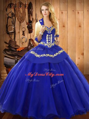 Blue Ball Gowns Ruffles Vestidos de Quinceanera Lace Up Tulle Sleeveless Floor Length