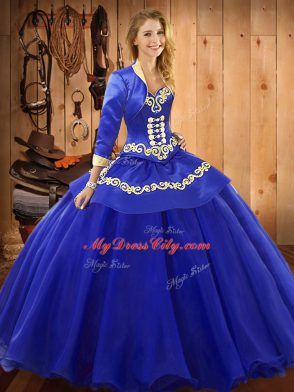 Blue Ball Gowns Ruffles Vestidos de Quinceanera Lace Up Tulle Sleeveless Floor Length