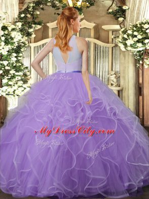 Excellent Peach Sleeveless Tulle Backless 15th Birthday Dress for Sweet 16 and Quinceanera